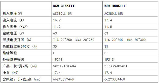 上海滬工WSM 315/400KIII脈沖氬弧焊機參數